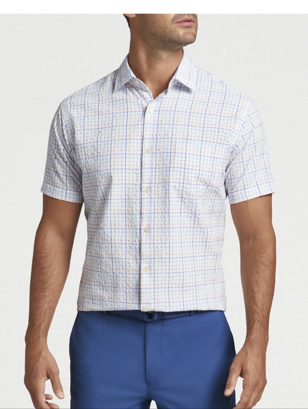 Peter Millar Golf Short Sleeve Panola Performance Seersucker Sport Shirt